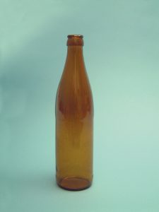Sugar glass Euro beer bottle, brown, 25 cm x ø 6.5 cm. Very fragile.
