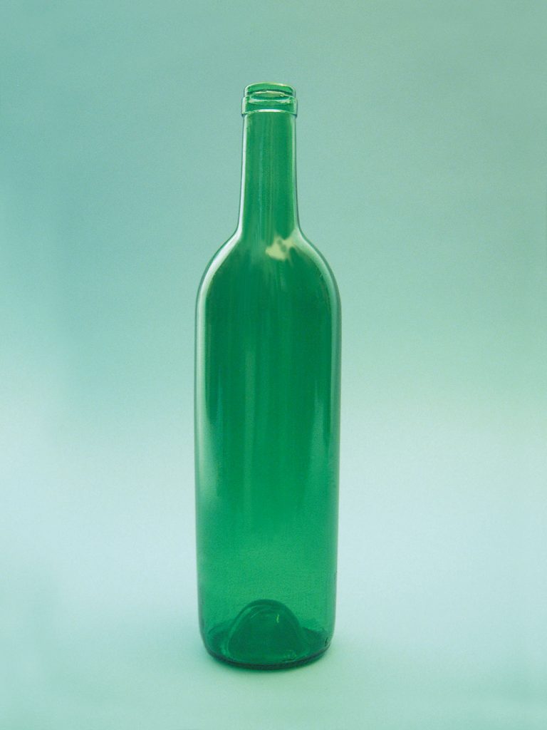 Sugar glass, Wine bottle Bordeaux, green, 0.7 liter model, 29 cm x ø 9 cm