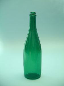 Sugar glass Sekt bottle, green, smash prop or breakaway bottle.