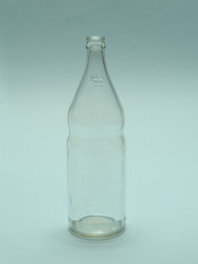 Sugar glass Mineral water bottle 1 Liter, clear, 29 x ø 8.5 cm.