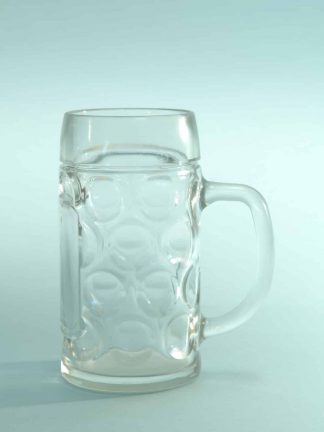 Sugar glass Beer mug, transparent. Content 0.5 liters. Height x Width: 16.4 x 8.5 cm.