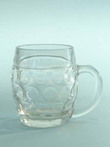 Breakaway Bierpul van suikerglas. Inhoud 0,5L. Buikmodel. Hoogte x Breedte: 12 x 10,1 cm.