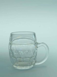 Sugar glass, small beer stein mug 0.3L belly model 10.5 x 8.9 cm.