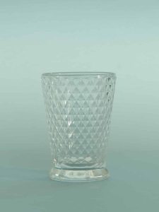 For your video clip this sugar glass Whiskey glass. Cut diamond motif, HxW 10.5 x 7.5 cm.