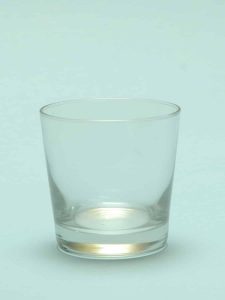 Sugar glass for film, video recordings. Whiskey glass smooth conical, H * W 8.2 x 8.3 cm.