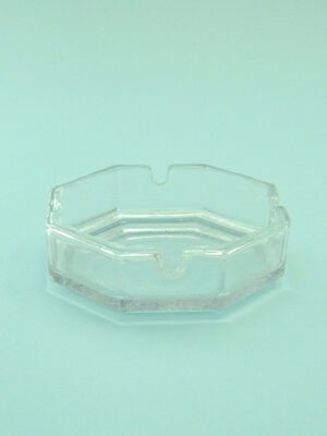 Ashtray sugar glass transparent. Octagonal, size: 3.5 x ø 11 cm.