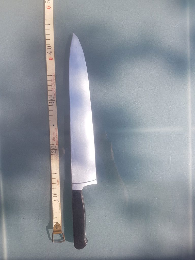 Movie prop. Kitchen knife film prop. Latex, Length 43 centimeters.
