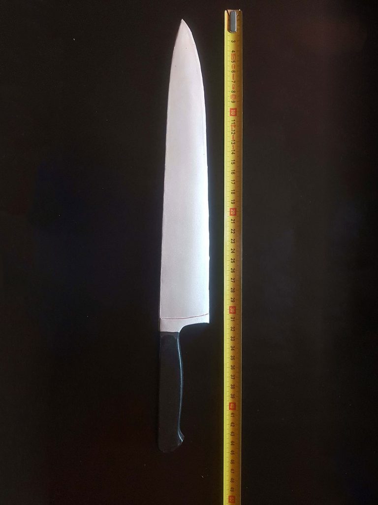 Movie prop. Kitchen knife film prop. Latex, Length 43 centimeters.