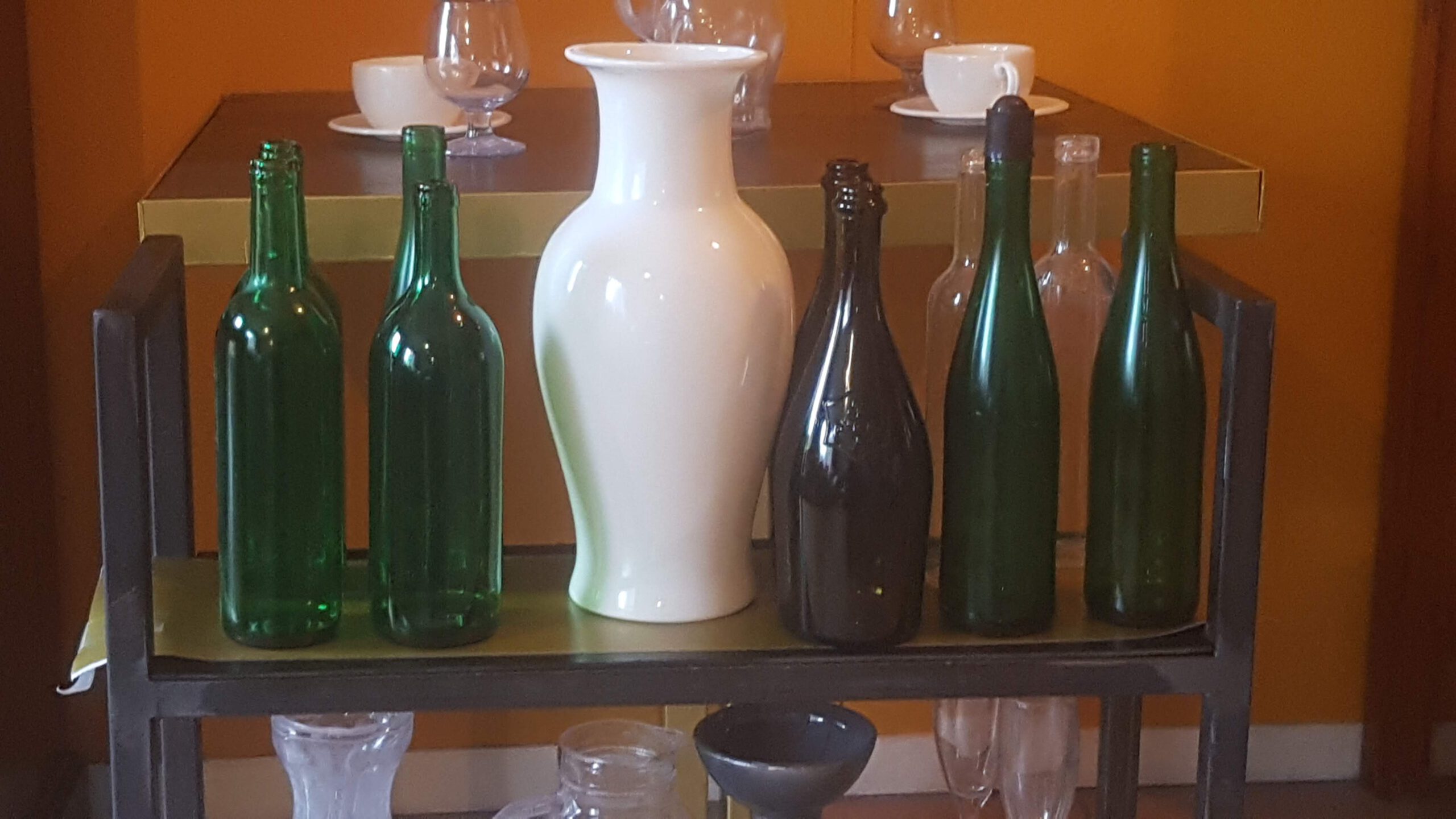 Sugar glass (Breakaway's) vases, windows, bottles and glasses.